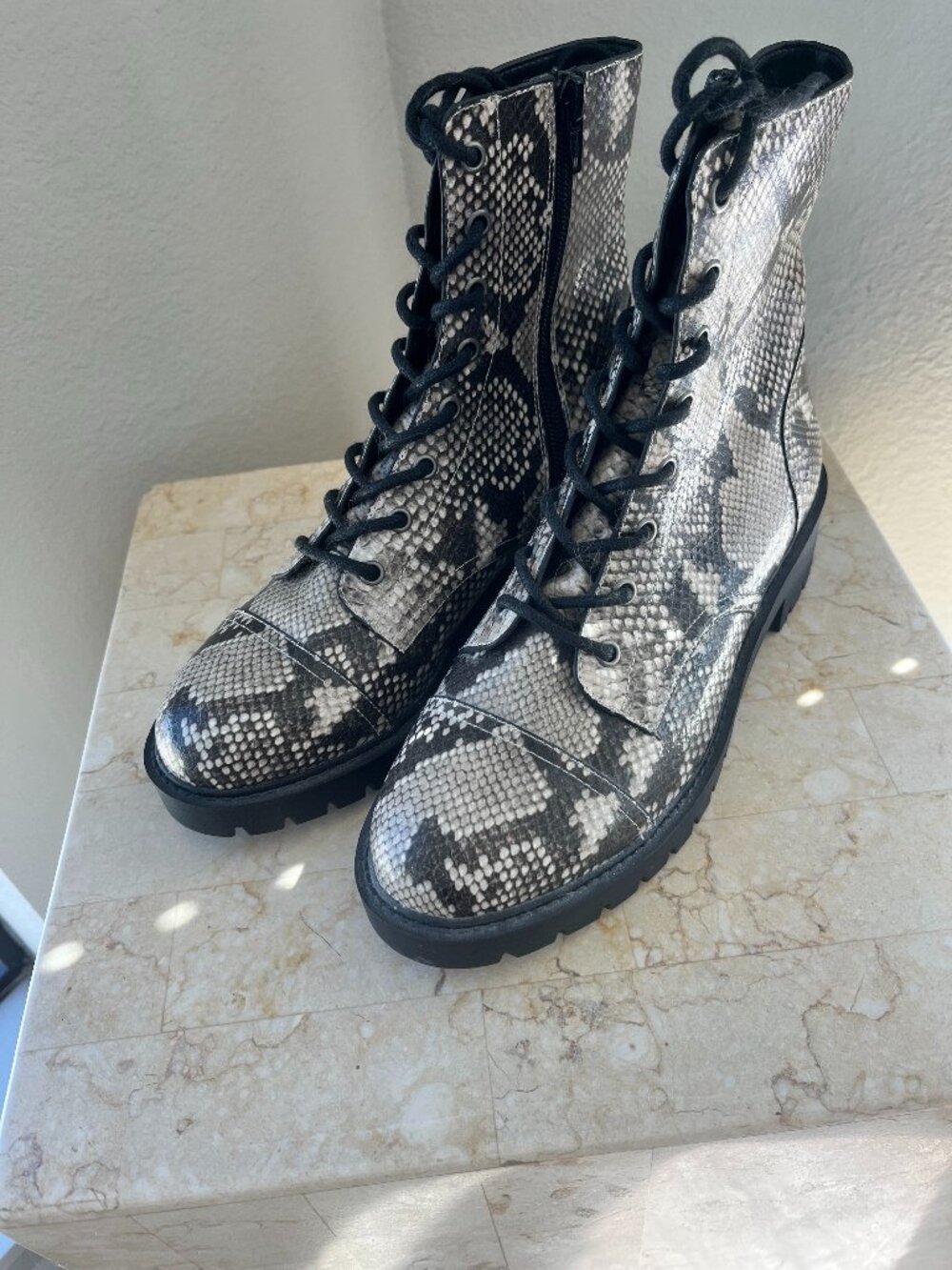 Chelsea & Violet Snake Leather Combat Boots